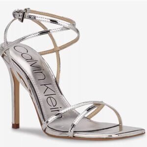 Calvin Klein Metallic Silver Strappy Heels - sz 5